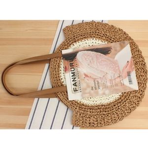 Dropshipping Ecommerce 2025 New Women's Minimalist Round Woven Bag Spacieux Paper Rope Beach Tote Stylish Everyday Shoulder Bag - Product Image 3