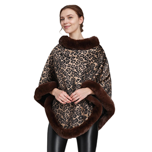 Chal de leopardo cálido para mujer, capa de piel sintética con cuello de borde esponjoso para actividades al aire libre en invierno - Product Image 2