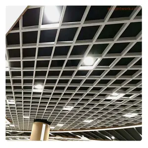 Panel langit-langit kisi-kisi baja logam ditahan sel terbuka kotak Aluminium ubin langit-langit aula kantor ruang tamu Mall desain langit-langit