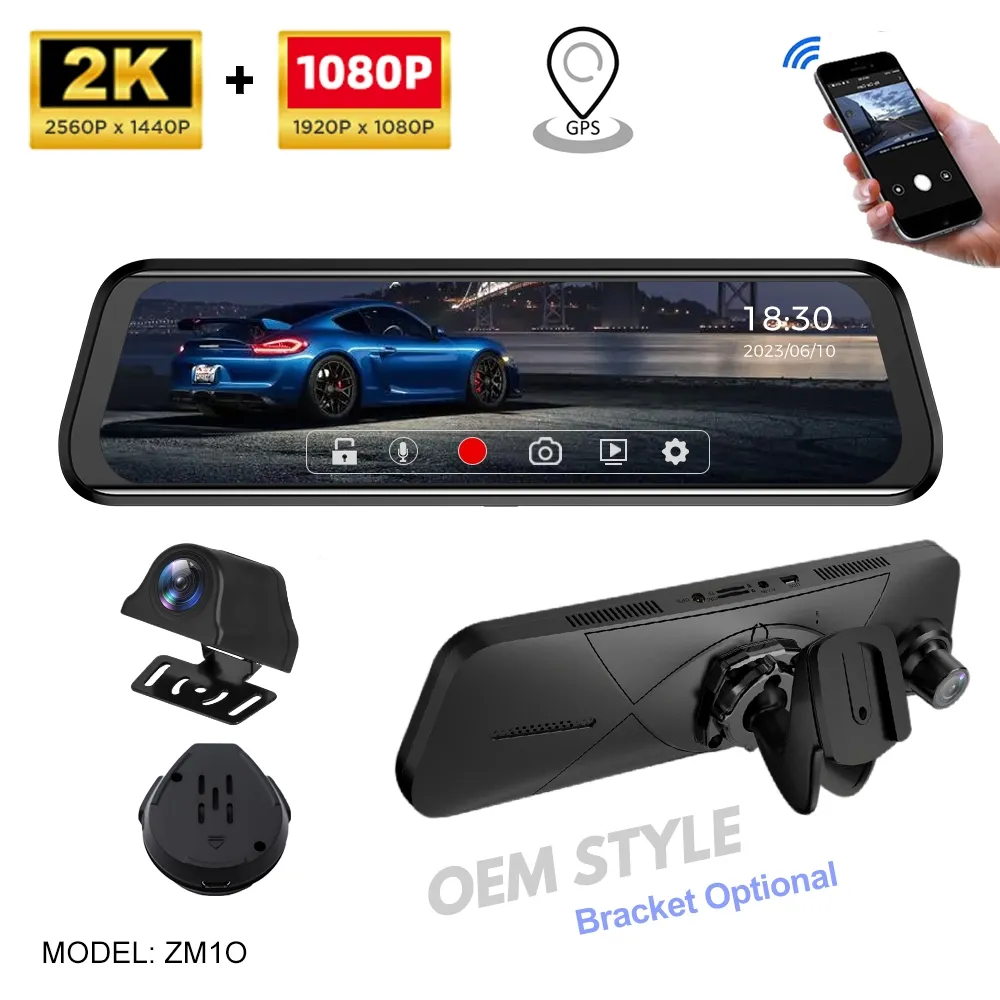 Ayna Dash kamera için 10 inç 2K Wifi OEM braketi ön ve arka UHD araba dvr'ı kaydedici süper gece görüş GPS ses kontrolü