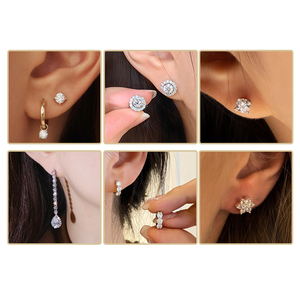 Boucles d'oreilles clous en or 9 carats, forme <span class=keywords><strong>marquise</strong></span>, diamant, personnalisées, diamant de laboratoire - Product Image 4