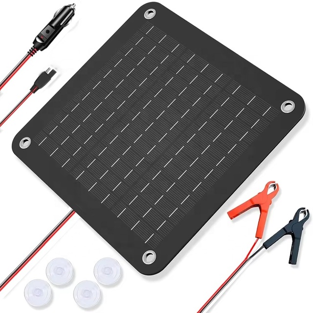 10W Monocrystalline 25% Efficiency Solar Car Battery Charger Maintainer 12V Waterproof Solar Panel Portable Solar Trickle Rv