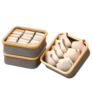 Wholesale Bamboo Storage Basket <strong>Stackable</strong> Durable Wardrobe <strong>Organizer</strong> for <strong>Bra</strong> and Socks - Product Image 1