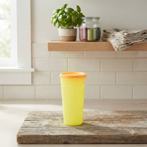 Vaso Reutilizable de Polipropileno PP con Tapa, Vaso para Bebidas Frías de Grado Alimenticio, Taza Portátil para Viajes - Product Image 1