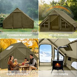 Tente de camping familiale portable, imperméable, quatre saisons, pour 8 à 10 personnes, en tissu Oxford, avec toit élégant, gonflable, triple, pour les voyages - Product Image 3