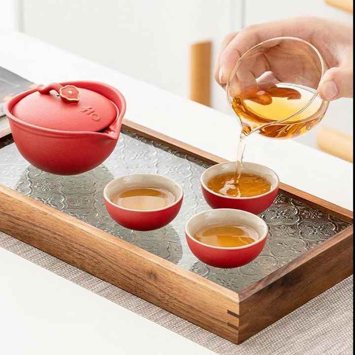 Portable All in One Gift Bag Outdoor Chinese Tea Pot Cup Set Travel Ceramic Tea Set Porcelain Teapot