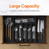 D5391 Organisateur de couverts extensible en plastique sans BPA, support de tiroir ajustable pour ustensiles, boîte de rangement pour couverts