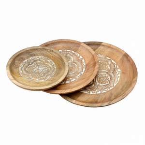 Plato y plato de talla de madera de mango rústico, Base de mesa de madera decorativa para eventos, restaurante, comedor, presentación de cocina - Product Image 1