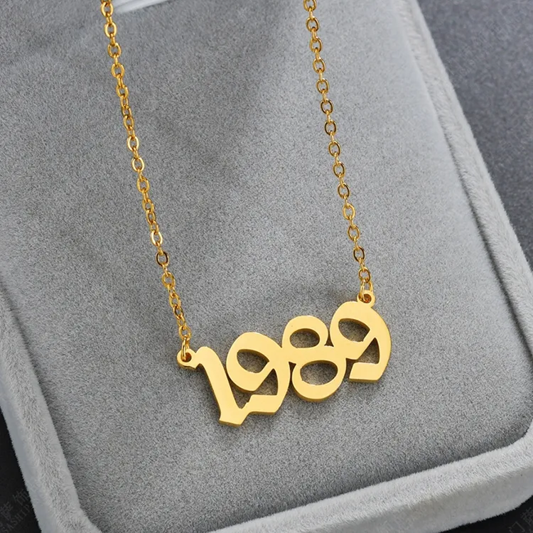 1980-2020 gioielli per collana con numero di nascita in acciaio inossidabile placcato oro 18 carati per donna donna