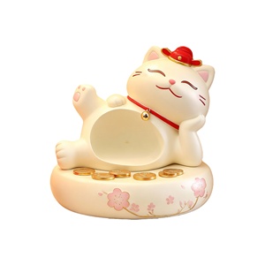 Sculpture de chat porte-bonheur en résine personnalisée avec rangement - Figurine de chat porte-bonheur pour bureau et entrée, idéale pour ranger clés et pièces de monnaie - Product Image 1