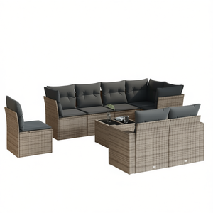 Ensemble de canapés de jardin gris avec coussins, résistant aux UV, en rotin PE, mobilier d'extérieur au design contemporain, imperméable - Product Image 1