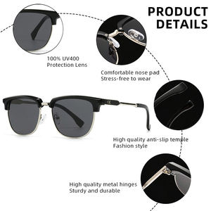 Retro Browline Gafas de sol Hombres Mujeres Clásicas Gafas de sol de medio borde Moda masculina Anti-deslumbramiento Vacaciones - Product Image 6