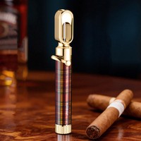 Briquet au butane coupe-vent pliable avec couteau, flamme bleue directe, briquet à cigare en alliage, rechargeable et portable