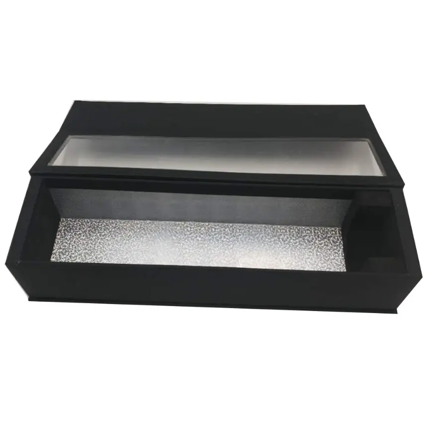 Black Custom Folding Magnetic Lid Premium Luxury Rigid Cardboard Paper Packaging wine box with Clean windows