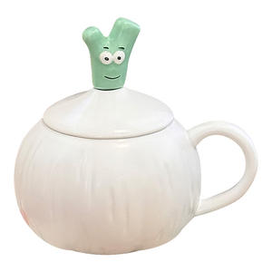 Taza de Cerámica con Forma de Ajo, con Tapa y Asa, Diseño de Dibujos Animados, Blanca y Morado Claro, para Uso Doméstico o Regalo, Verano 2025 - Product Image 5