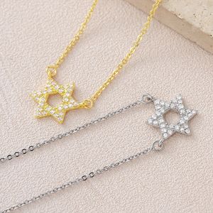 Collana Unisex Sportiva con Ciondolo a Stella di David a Sei Punte in Rame Placcato <span class=keywords><strong>Oro</strong></span> Vero, con Zirconi e Catena a Bambù, per Commercio Transfrontaliero - Product Image 3
