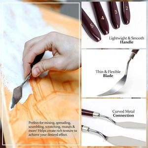 Ensemble de 5 couteaux à peindre en acier inoxydable, spatules fines et flexibles avec manche en plastique pour la peinture à l'huile - Product Image 4