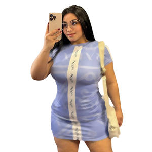 Abito Aderente Elegante Stampato da Donna, Taglie dalla S alla 4XL, Design Personalizzato Vintage Europeo, Estivo Casual Naturale Antistatico - Product Image 2