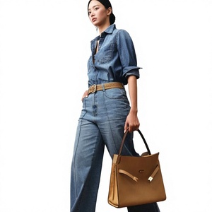 Q777 Luxury Women High Waisted Straight Leg Denim Pants Classic <b>Soft</b> <b>Jeans</b> Wholesale - Product Image 1