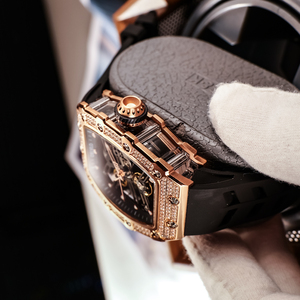<span class=keywords><strong>OBLVLO</strong></span>-Reloj con esqueleto Tonneau para hombre, correa de goma de lujo, con bisel de diamantes de oro rosa, mecánico automático, a la moda, para hombre - Product Image 4