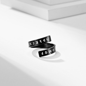 Nordic Viking Letter <b>Titanium</b> Steel <b>Ring</b> Open Design Unisex Jewelry Gift - Product Image 4