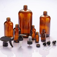 Bouteilles en verre rondes Amber Boston à pompe, marque privée, avec boîte cadeau personnalisée pour le lavage des mains, le lavage du corps et la lotion corporelle