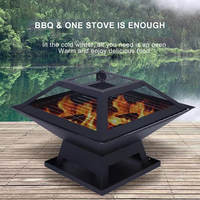 Foyer de jardin en métal carré pour barbecue et chauffage de cheminée Poêle à bois avec revêtement en poudre en fer de style