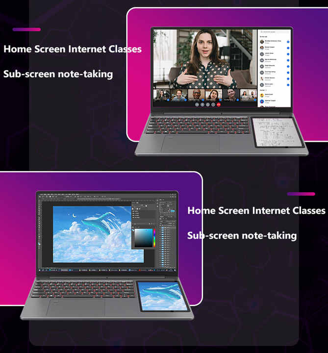 Dual Screen Laptop Intel Celeron N100 15.6 Inch IPS Screen+7Inch Touch ...