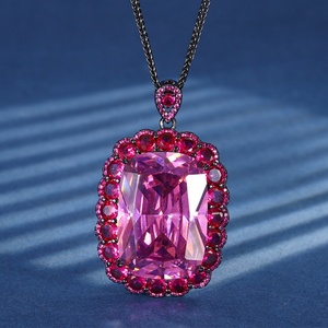 High Quality 20*28mm Red Cubic Zirconia <b>Pendant</b> Jewelry Eco-friendly Copper Black Gold Plated Waterproof Necklace Non Tarnish - Product Image 3