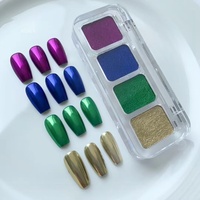 Ensemble de 4 poudres magiques effet miroir, couleur unie, pigment Aurora Moonlight, pour la décoration d'ongles DIY