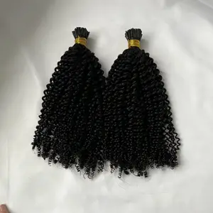 4B 4C 3B 3C kinky curly i tip human hair extensions indian virgin 12a raw natural black itip human for womens