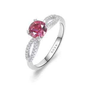 Custom Classic Women CZ Red Ruby Zircon Ring S925 Sterling Silver Engagement Ring
