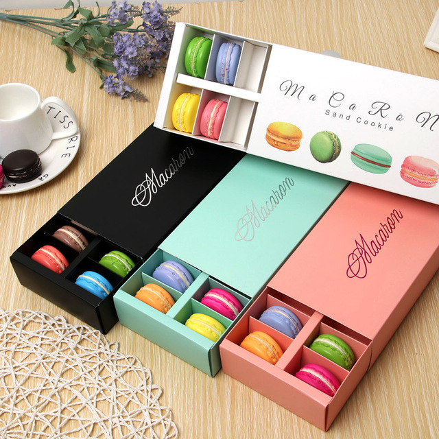 Packaging Gift Box Food Macaron Sweets Empty Drawer Boxes Custom Boite a Macaroon Sliding Out Open Paper Cupcake Boxes Rectangle