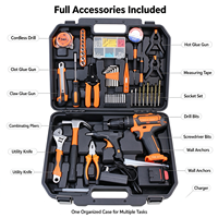 Kit d'outils de perçage sans fil au lithium 59 pièces avec 2 batteries et pistolet à colle chaude, boîte à outils multifonctionnelle pour la réparation et le bricolage à domicile