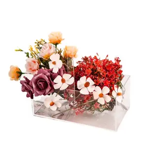 Caja de cesta de flores acrílica transparente para decoración de mesa de boda transparente OEM del fabricante con asas jarrones acrílicos