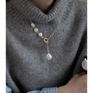 Collar de Perlas de Agua Dulce Barrocas Naturales para Mujer, Cadena Larga para Sudadera, Moda Otoño/Invierno - Product Image 2