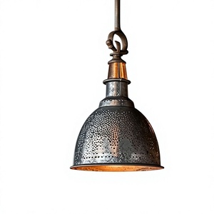 Lámpara Colgante Industrial LED E27 de Metal Martillado, Estilo Campana, Tono Latón, para Isla de Cocina, Hotel, Decoración - Product Image 1