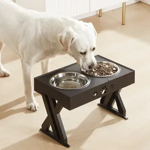 2021 Slow Feeder Stainless Steel Pet Double Portable Travel Water Elevated Food Adjustable Dog Bowl With Stand