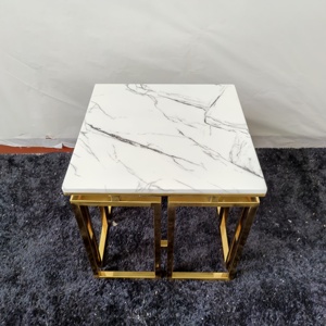 <span class=keywords><strong>Tavolino</strong></span> superiore in <span class=keywords><strong>marmo</strong></span> mobili per soggiorno in Hotel tavoli centrali convenienti con Set di tavoli in acciaio inossidabile dorato - Product Image 3