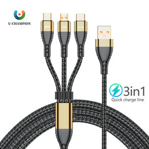 สายชาร์จโทรศัพท์แบบ3 in 1สายถักทำจากไนลอนสำหรับ USB เป็น Micro Type C สำหรับชาร์จ iPhone - Product Image 1