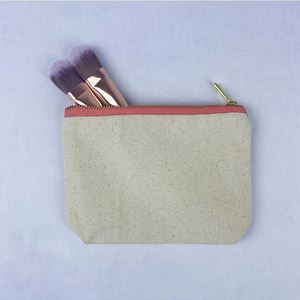 Pochette en toile portable de grande taille de qualité OEM, sac cosmétique personnalisé avec fermeture éclair dorée personnalisée - Product Image 2