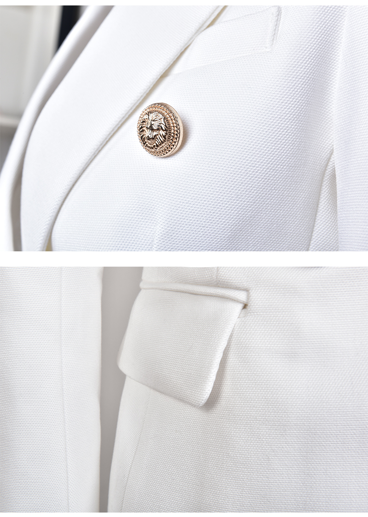 Classic Design Quality Double Breasted Buttons Lady Office Wear Winter Women White Tweed Blazer