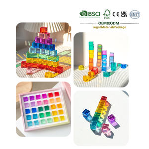 Jouets Montessori JET Blocs de construction en acrylique haute transparence en forme de cube Blocs en bois arc-en-ciel Jouets d'empilage Jouets éducatifs - Product Image 1