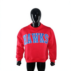 Sweat-shirt rouge à col rond pour femme avec imprimé lettres Blue Hawks, coupe classique, en coton tricoté, pour l'automne - Product Image 3