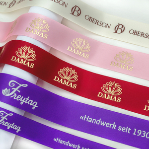 Gordon Ribbons Hot Sale Gold Foil Printing Logo Ribbons Tamanho personalizado 196 Stock Colors Ribbons Impresso Próprio Logotipo - Product Image 1