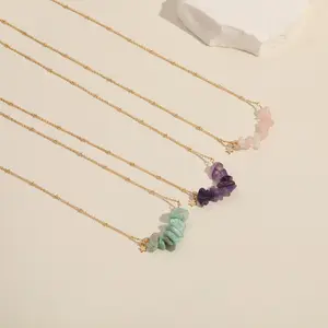 Joyería de piedras preciosas irregulares de oro de 14K, piedra rugosa, amatista de cuarzo rosa, collar de cristal personalizado con chip - Product Image 3