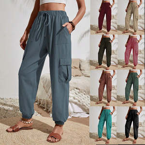 Pantalones de Vestir para Mujer, Estilo Europeo y Estadounidense, Otoño, Color Sólido, Bolsillo Joker, Casual, Cintura Media, Corte Regular - Product Image 2