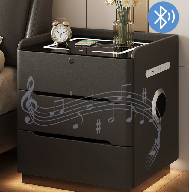 Fingerprint Lock Touch Light Wireless Charging Bluetooth Speaker Multi-Function Smart Bedside Table BTBT016 for Home or Hotel