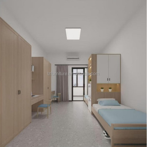 Space-Saving Light <b>Wood</b> Hostel Bedroom Furniture Set with Single Bed Built-in Wardrobe and Work <b>Desk</b> For 3 Star Hotel Projects - Product Image 3