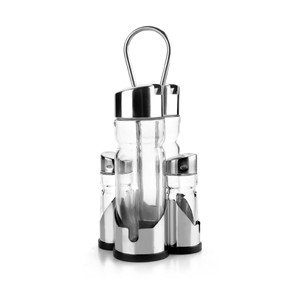 Set di 4 pezzi per olio e aceto con base in acciaio inossidabile e bottiglie in vetro trasparente per la conservazione in cucina - Product Image 1
